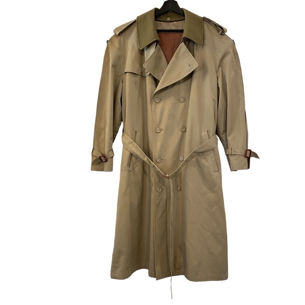 Stafford Men's size 44R Double Breasted Trench Coat removable lining wool belted